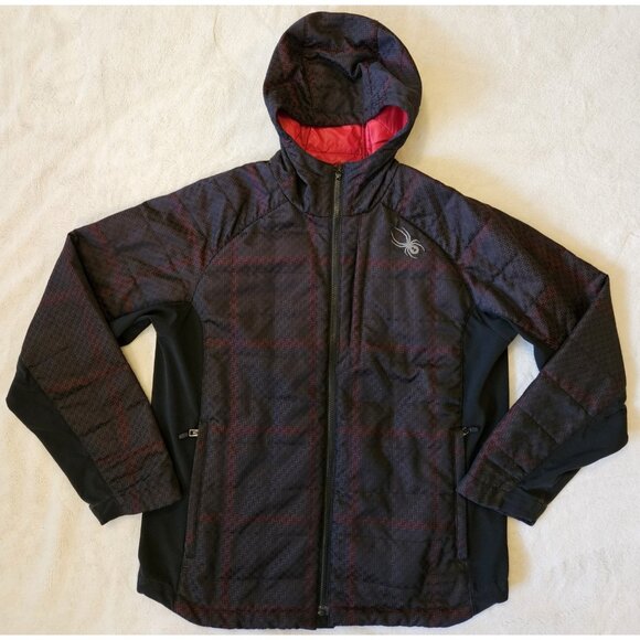 Spyder Men's Large Black/Red Full Zip Hooded Soft Shell Jacket - Picture 1 of 16